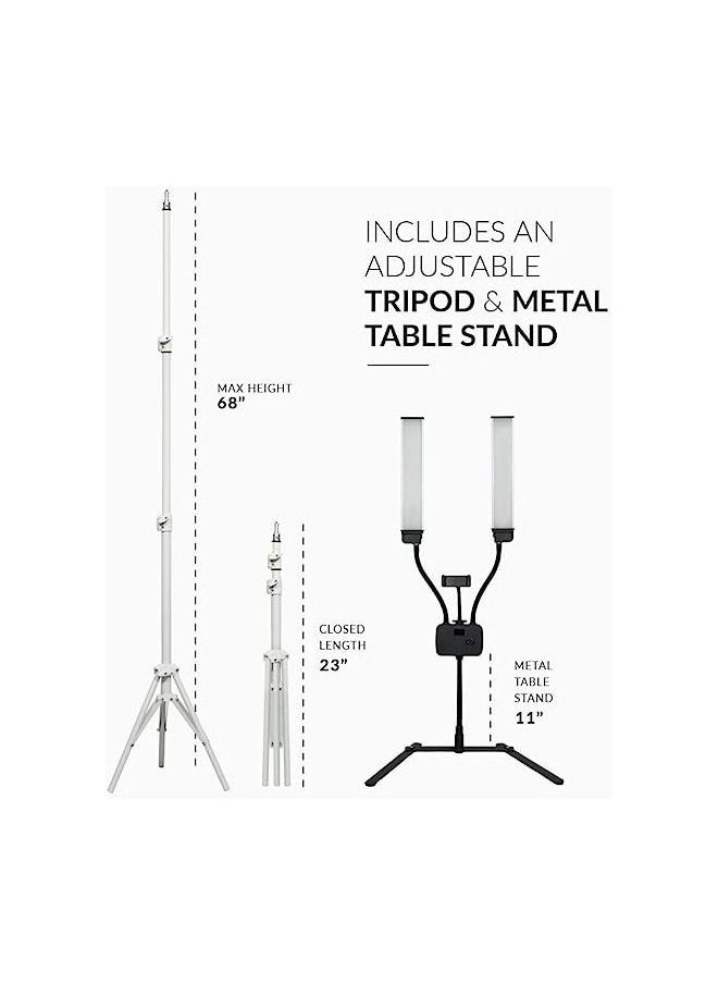 PADOM - Padom Supreme Double Arms LED Fill Light, 5800 Lumens 45W, 3200-5600 Kelvin, 3 Light Colors, with USB Charging Port, Adjustable Tripod, Metal Table Stand & Flexible Phone Holder - Image 1