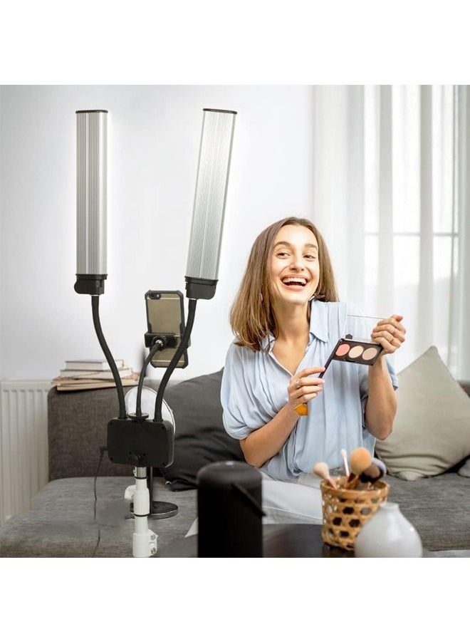 PADOM - Padom Supreme Double Arms LED Fill Light, 5800 Lumens 45W, 3200-5600 Kelvin, 3 Light Colors, with USB Charging Port, Adjustable Tripod, Metal Table Stand & Flexible Phone Holder - Image 1