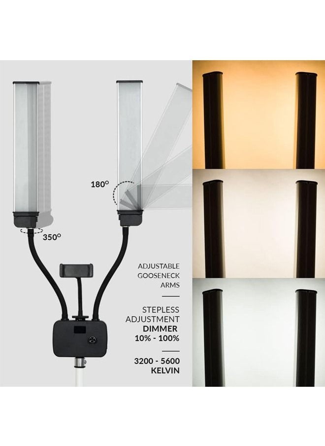 PADOM - Padom Supreme Double Arms LED Fill Light, 5800 Lumens 45W, 3200-5600 Kelvin, 3 Light Colors, with USB Charging Port, Adjustable Tripod, Metal Table Stand & Flexible Phone Holder - Image 1