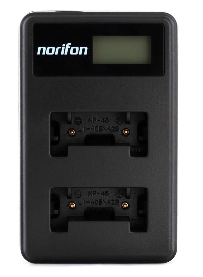 Norifon شاحن USB LCD مزدوج القناة LI-40B لكاميرات أوليمبوس D-720، FE-230، FE-340، FE-280، FE-20، ستايلس 710، 790SW، 770SW، 7010، 760، 720SW، VR-320، VR-310، X-935، X-905 والمزيد، LI-40B-DL - Image 1