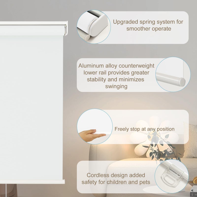 Changshade Cordless Roller Shades Blackout Blinds for Indoor Windows,Pull Down Darkening Roller Shade with UV Protection and Thermal Window Shades for Home and Office(20" W x 72" H,White) - Image 3