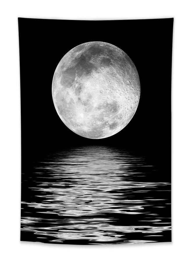 LB Small Full Moon Over Ocean Tapestry Wall Hanging, Starry Night Sky Wall Tapestry, 3D Fantasy Black and White Large Moon Wall Art for Bedroom Living Room Dorm Home Decor, 40 x 60 Inches - Image 5