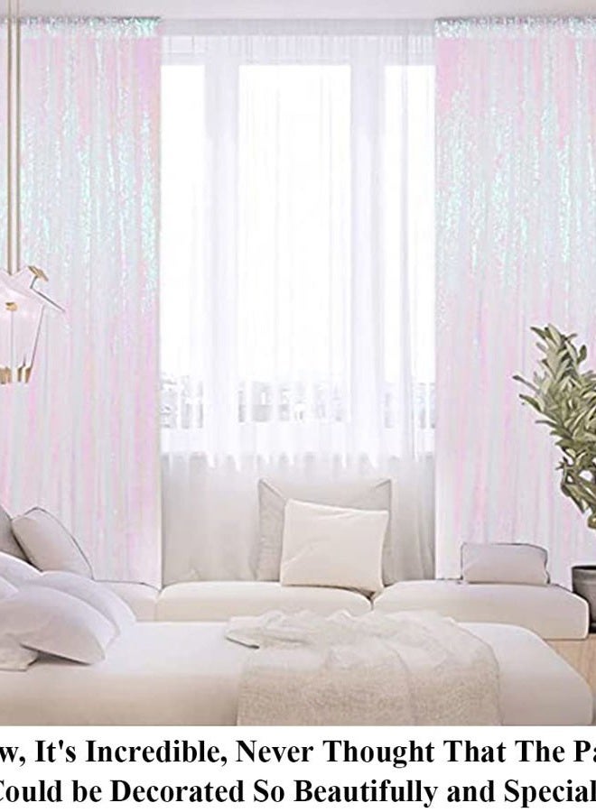 Partisout Sequin Curtains 2 Panels Iridescent White 2Ftx7Ft Sequin Backdrop Curtain 84In Lenght Glitter Wedding Backdrop Party Backdrop Curtain Payette Sequin Curtain Photo Backdrop for Christmas Decorations - Image 2