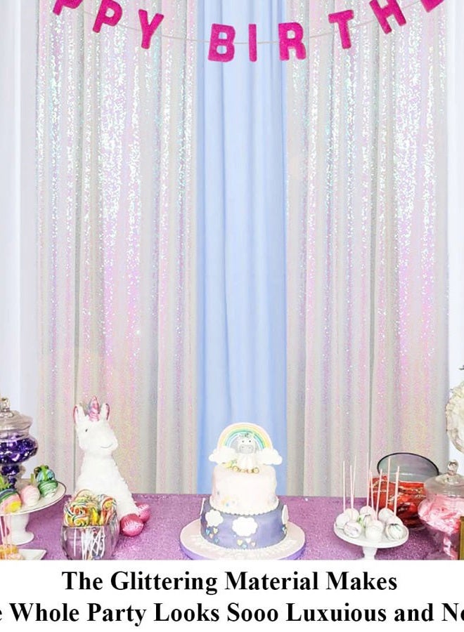 Partisout Sequin Curtains 2 Panels Iridescent White 2Ftx7Ft Sequin Backdrop Curtain 84In Lenght Glitter Wedding Backdrop Party Backdrop Curtain Payette Sequin Curtain Photo Backdrop for Christmas Decorations - Image 3