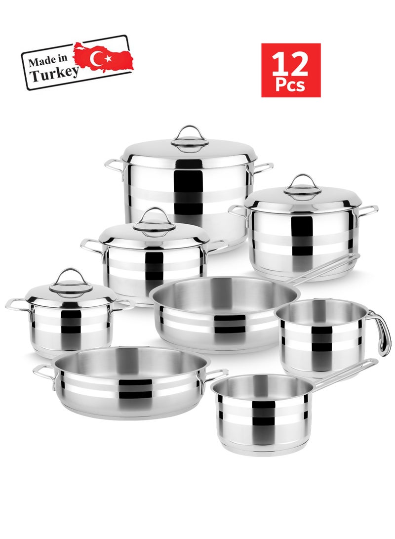 Top Chef 12 Piece Turkish Stainless Steel Cookware Set 18/10 Silver - Image 1