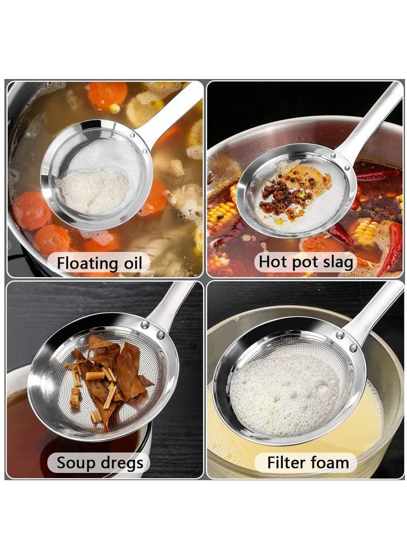 Sieve Fine Mesh Strainer Set, 3 Pack Stainless Steel Metal Flat Cooking Skimmer Ladle Colander with Handle Food Strainer Kitchen Tools for Kitchen Baking Oil Filter Flour Sifter Foam - Image 4