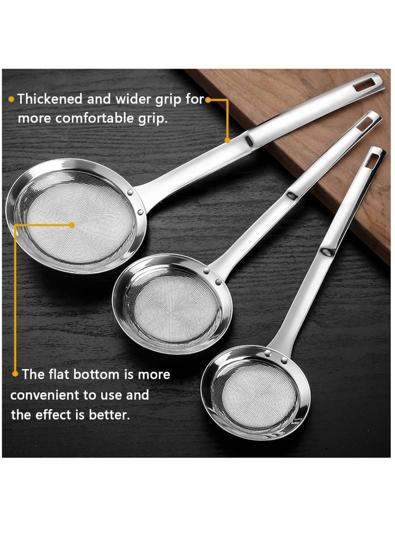 Sieve Fine Mesh Strainer Set, 3 Pack Stainless Steel Metal Flat Cooking Skimmer Ladle Colander with Handle Food Strainer Kitchen Tools for Kitchen Baking Oil Filter Flour Sifter Foam - Image 2