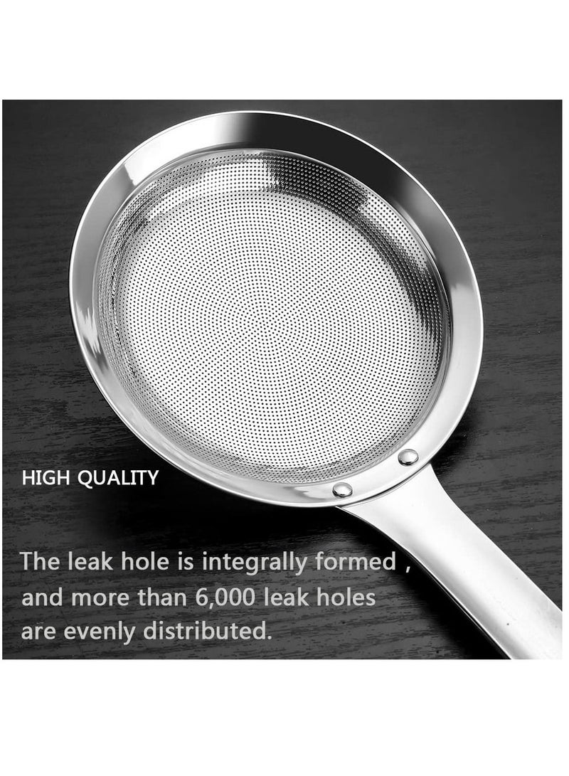 Sieve Fine Mesh Strainer Set, 3 Pack Stainless Steel Metal Flat Cooking Skimmer Ladle Colander with Handle Food Strainer Kitchen Tools for Kitchen Baking Oil Filter Flour Sifter Foam - Image 3