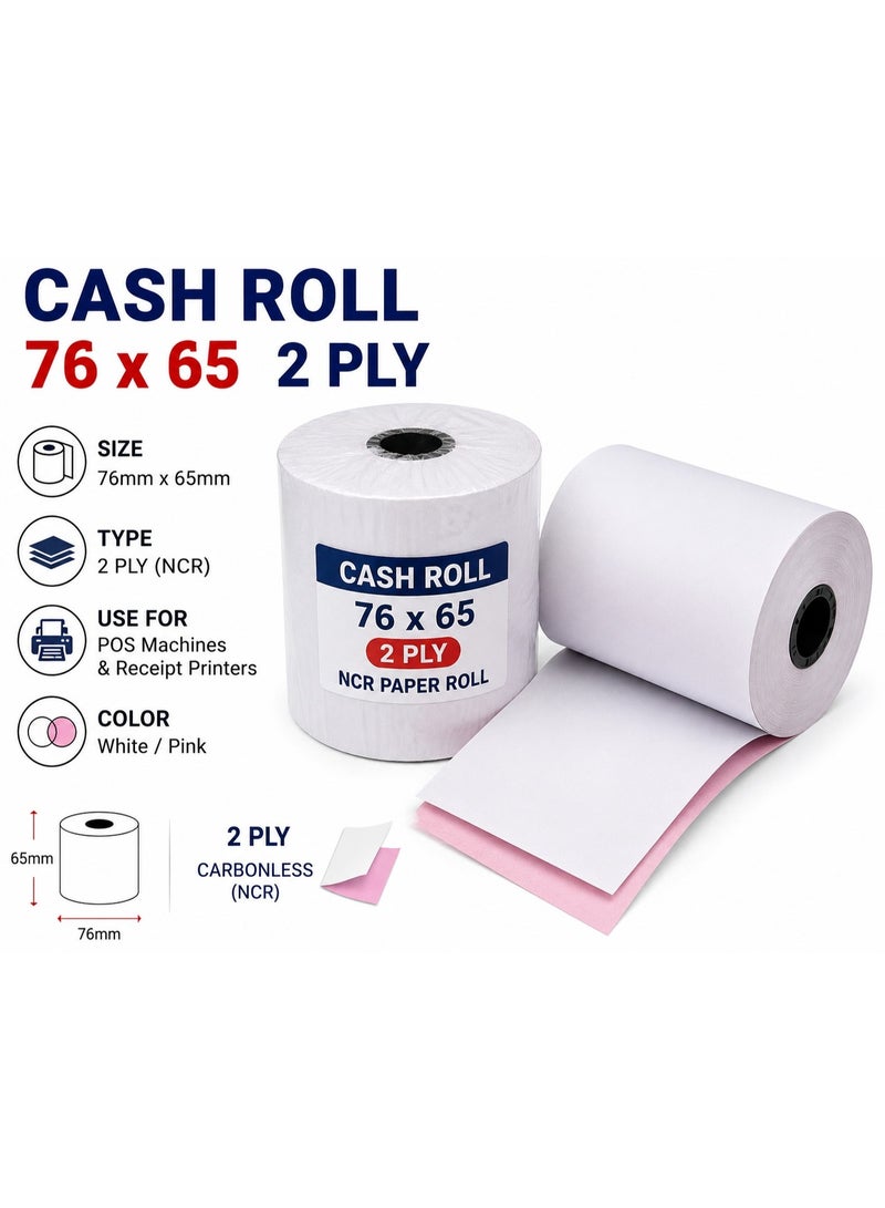 CASH ROLL 76 X 65 2PLY  (5 ROLLS PER PKT) - Image 1