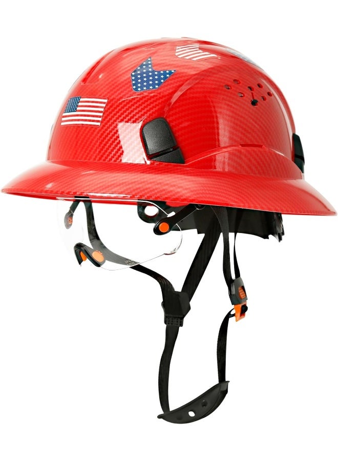 Aolamegs Safe Carbon Fiber Pattern Full Brim Hard Hat with Visor-OSHA Approved Construction Safety Helmet for Men Women, ANSI Z89.1 Vented Reflective Hardhat with Hard Hat Chin Strap, 6-Point Suspension  - Image 1