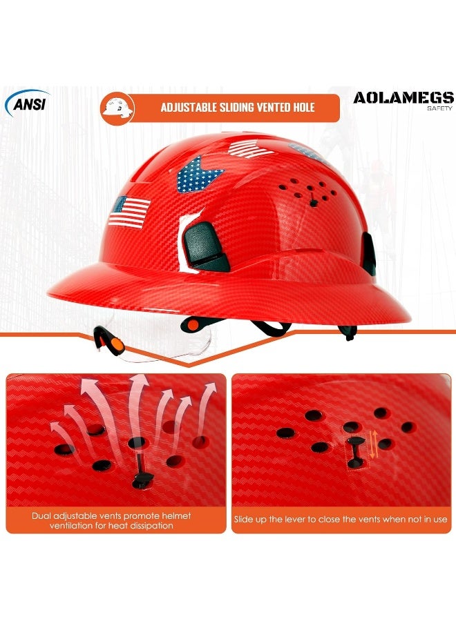 Aolamegs Safe Carbon Fiber Pattern Full Brim Hard Hat with Visor-OSHA Approved Construction Safety Helmet for Men Women, ANSI Z89.1 Vented Reflective Hardhat with Hard Hat Chin Strap, 6-Point Suspension  - Image 4
