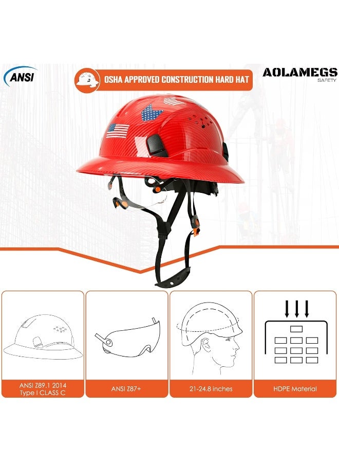 Aolamegs Safe Carbon Fiber Pattern Full Brim Hard Hat with Visor-OSHA Approved Construction Safety Helmet for Men Women, ANSI Z89.1 Vented Reflective Hardhat with Hard Hat Chin Strap, 6-Point Suspension  - Image 2