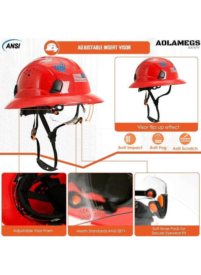 Aolamegs Safe Carbon Fiber Pattern Full Brim Hard Hat with Visor-OSHA Approved Construction Safety Helmet for Men Women, ANSI Z89.1 Vented Reflective Hardhat with Hard Hat Chin Strap, 6-Point Suspension  - Image 3