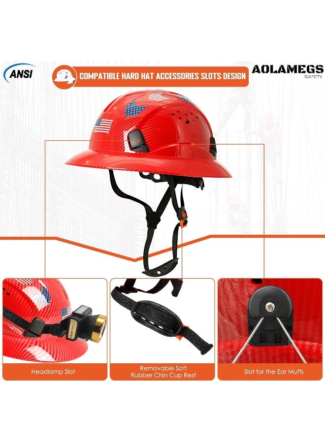 Aolamegs Safe Carbon Fiber Pattern Full Brim Hard Hat with Visor-OSHA Approved Construction Safety Helmet for Men Women, ANSI Z89.1 Vented Reflective Hardhat with Hard Hat Chin Strap, 6-Point Suspension  - Image 5