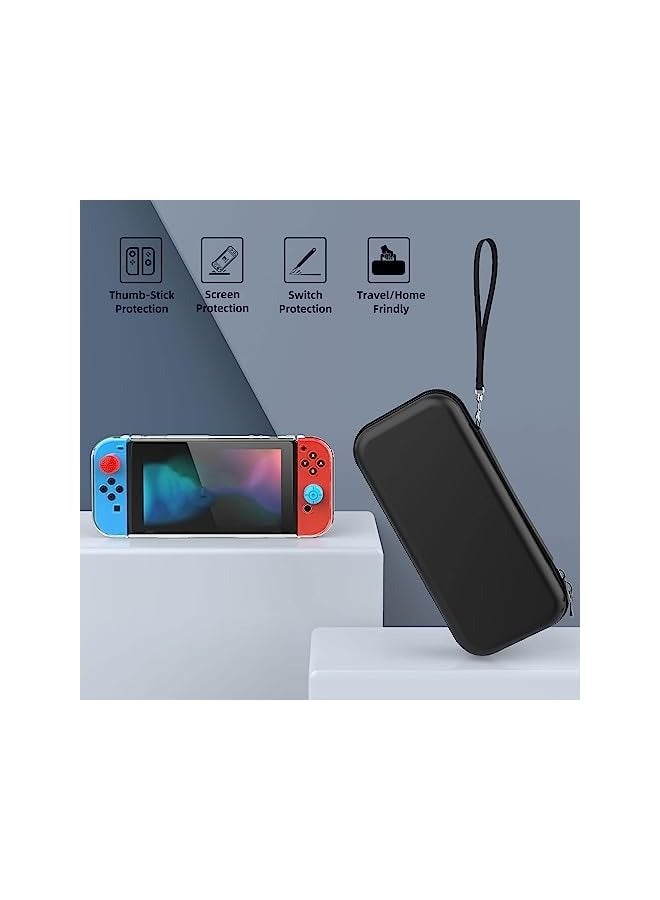 بروماس حافظة سويتش متوافقة مع نينتندو سويتش، مجموعة ملحقات 9 في 1 مع حقيبة حمل، حافظة واقية قابلة للإرساء، واقي شاشة عالي الدقة و6 قطع من أغطية مقابض الإبهام - Image 2