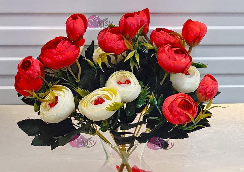 ARTSY Artificial Flowers for Home Decoration Small Size Rose Bunch Combo (Pack of Two) Dry Cut Finish | VASE NOT Included | - Image 2