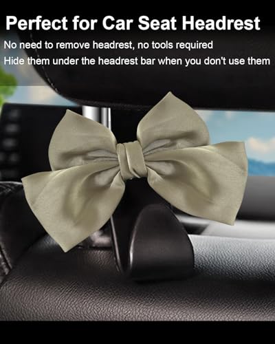 BVGACI 2 Pack Car Purse Hooks, Cute Bow Car Seat Headrest Hook Hanger for Purses and Bags (Grass green) - Image 3