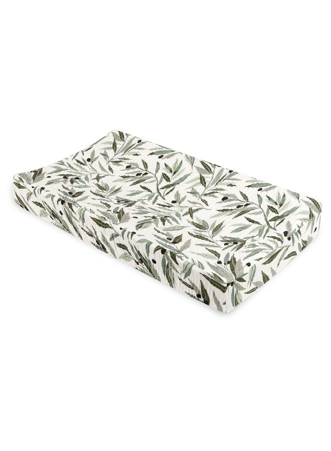 Babyletto 100% Quilted Organic Cotton Changing Pad Cover, GOTS-Certified, Fitted 360°, Ultra-Soft and Breathable Muslin - Olive Branches - Image 2
