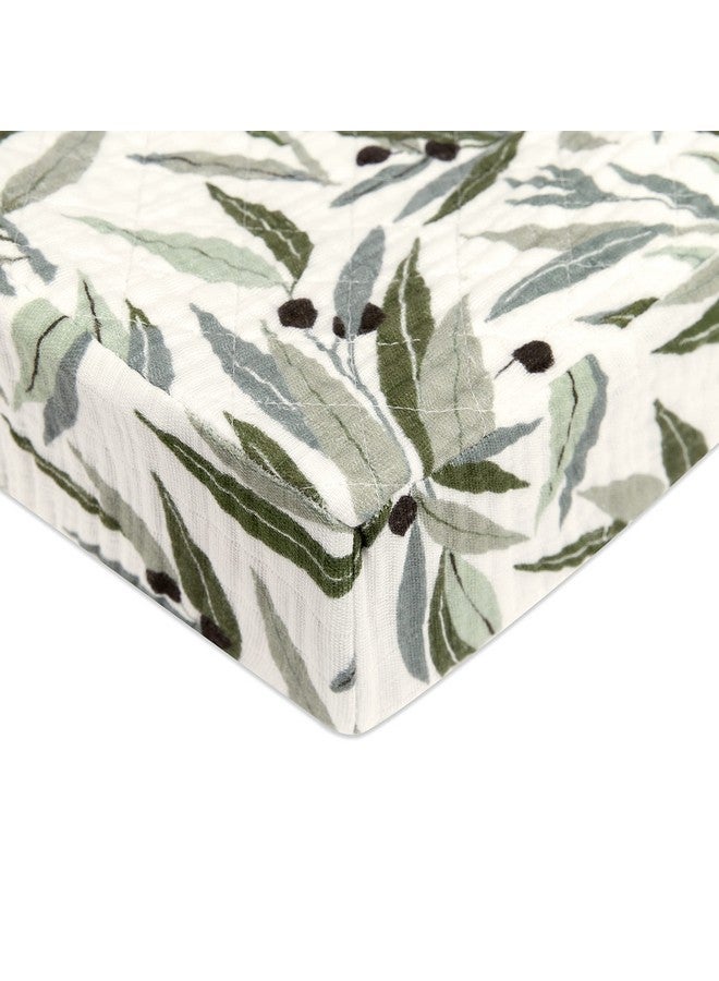 Babyletto 100% Quilted Organic Cotton Changing Pad Cover, GOTS-Certified, Fitted 360°, Ultra-Soft and Breathable Muslin - Olive Branches - Image 1