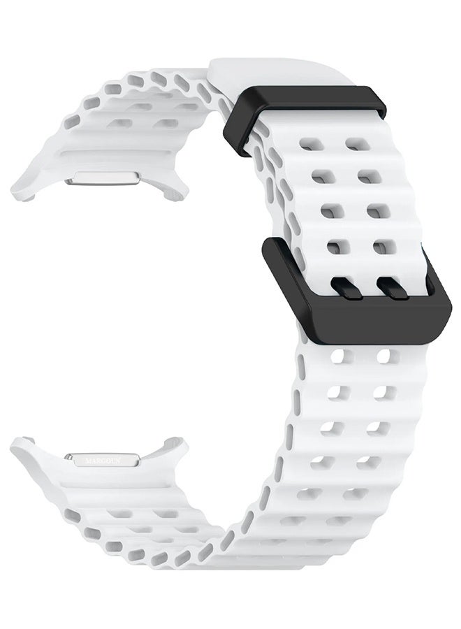 MARGOUN Strap Silicone Replacement for Samsung Galaxy Watch 8 Ultra Band 47mm, Rugged Soft Ocean Silicone Sport Accessory Fit for Samsung Galaxy Watch Ultra Band Dual Row Hole - White - Image 2
