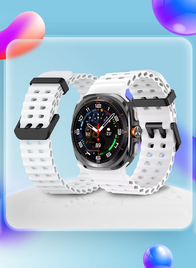 MARGOUN Strap Silicone Replacement for Samsung Galaxy Watch 8 Ultra Band 47mm, Rugged Soft Ocean Silicone Sport Accessory Fit for Samsung Galaxy Watch Ultra Band Dual Row Hole - White - Image 5