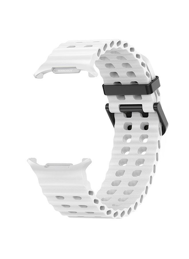 MARGOUN Strap Silicone Replacement for Samsung Galaxy Watch 8 Ultra Band 47mm, Rugged Soft Ocean Silicone Sport Accessory Fit for Samsung Galaxy Watch Ultra Band Dual Row Hole - White - Image 3