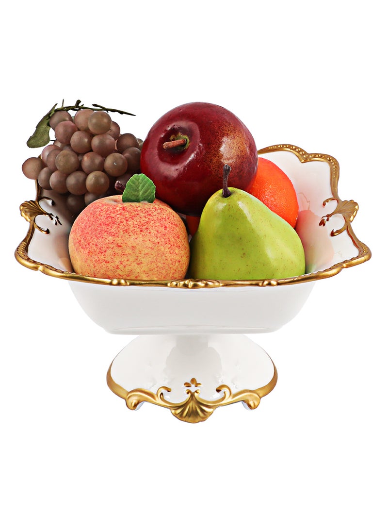 Life Smile LIFE SMILE Round Bone China Serving Bowl With Gold Stand  - Fruit Basket For Fruit Vegetable Storage Snack Nuts Cake Dessert  - Image 1