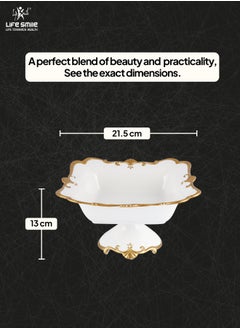 Life Smile LIFE SMILE Round Bone China Serving Bowl With Gold Stand  - Fruit Basket For Fruit Vegetable Storage Snack Nuts Cake Dessert  - Image 3