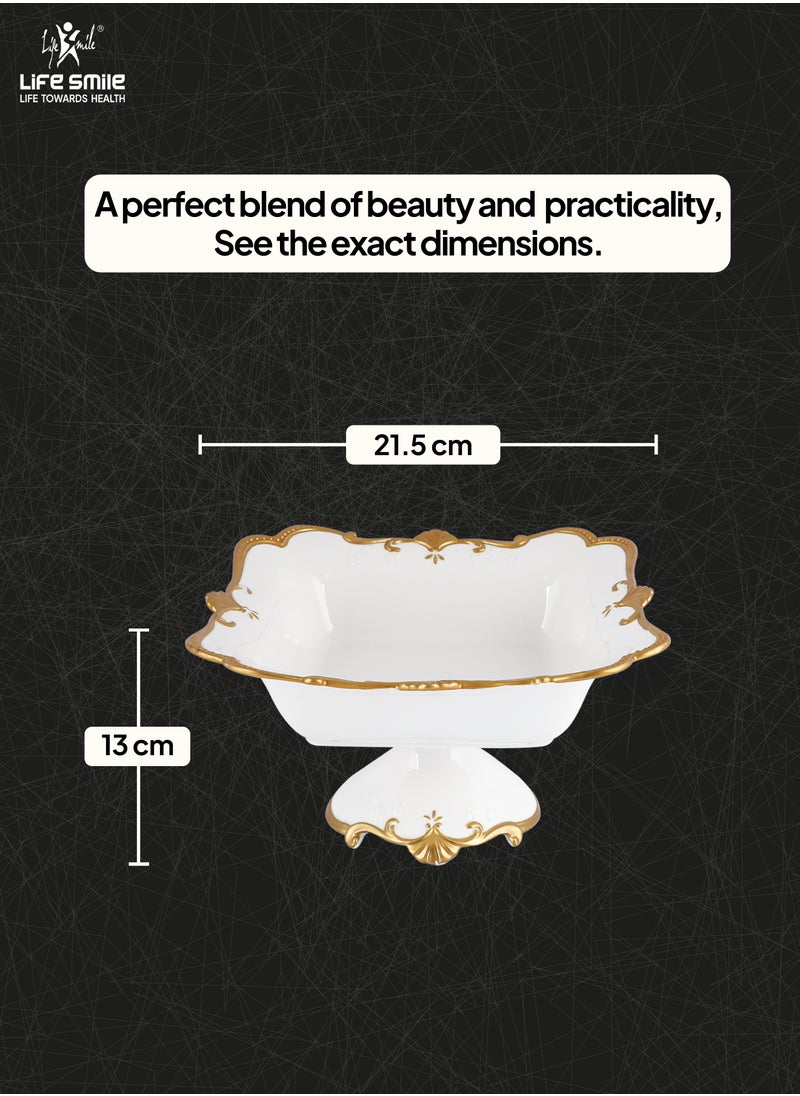 Life Smile LIFE SMILE Round Bone China Serving Bowl With Gold Stand  - Fruit Basket For Fruit Vegetable Storage Snack Nuts Cake Dessert  - Image 3
