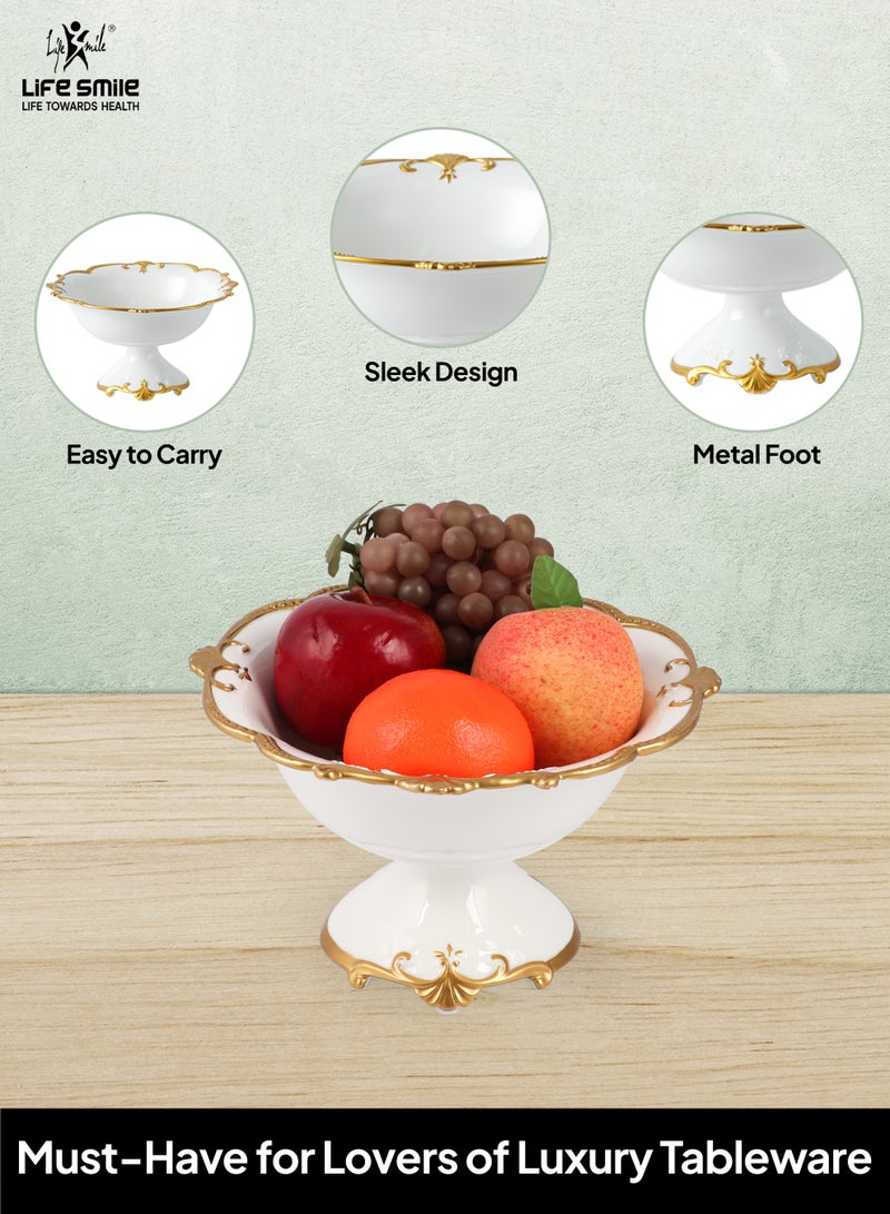 Life Smile وعاء تقديم دائري من البورسلين العظمي LIFE SMILE مع قاعدة ذهبية - سلة فواكه لتخزين الفواكه والخضروات والوجبات الخفيفة والمكسرات والكعك والحلويات - Image 4