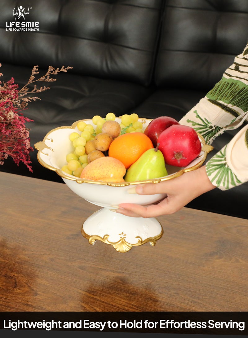 Life Smile وعاء تقديم دائري من البورسلين العظمي LIFE SMILE مع قاعدة ذهبية - سلة فواكه لتخزين الفواكه والخضروات والوجبات الخفيفة والمكسرات والكعك والحلويات - Image 2