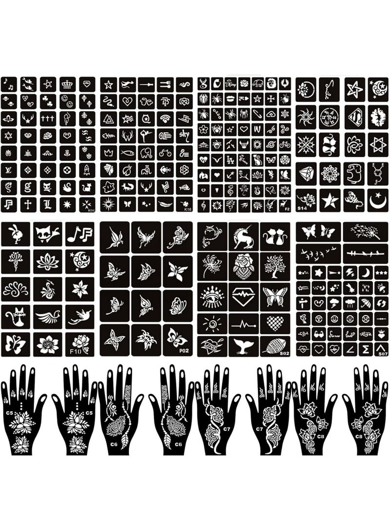 سايكفو [16 ورقة] مجموعة وشم الحناء المؤقت للنساء والفتيات والأطفال، أكثر من 200 قالب وشم، استنسل وشم مؤقت لامع هندي عربي للوجه والجسم (16 ورقة) - Image 1