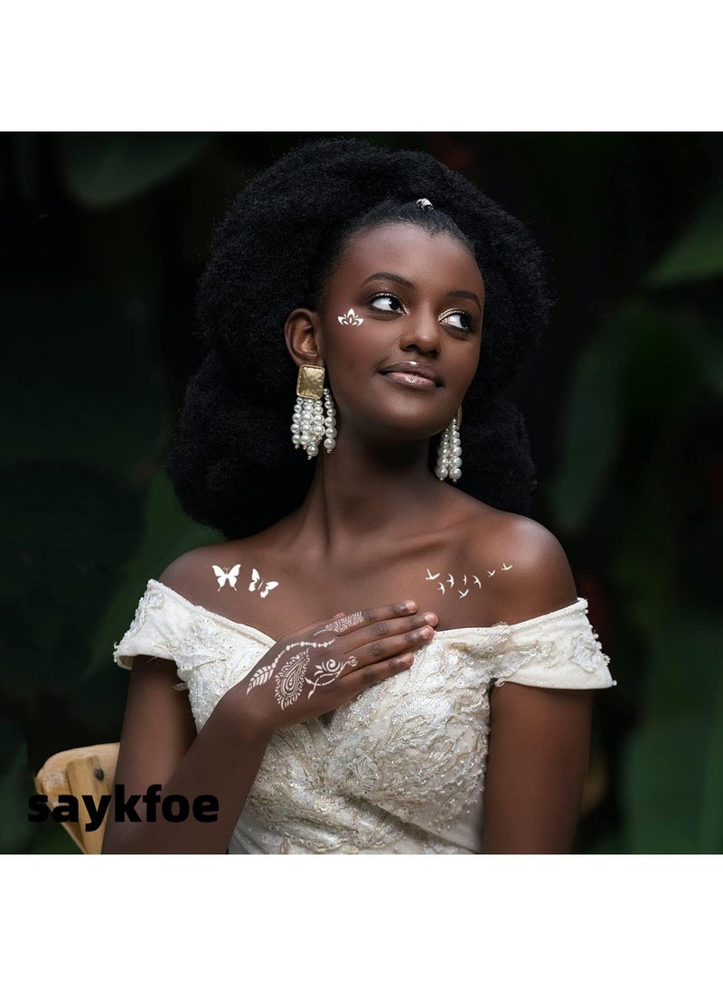 سايكفو [16 ورقة] مجموعة وشم الحناء المؤقت للنساء والفتيات والأطفال، أكثر من 200 قالب وشم، استنسل وشم مؤقت لامع هندي عربي للوجه والجسم (16 ورقة) - Image 4