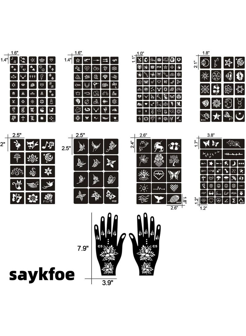 سايكفو [16 ورقة] مجموعة وشم الحناء المؤقت للنساء والفتيات والأطفال، أكثر من 200 قالب وشم، استنسل وشم مؤقت لامع هندي عربي للوجه والجسم (16 ورقة) - Image 3