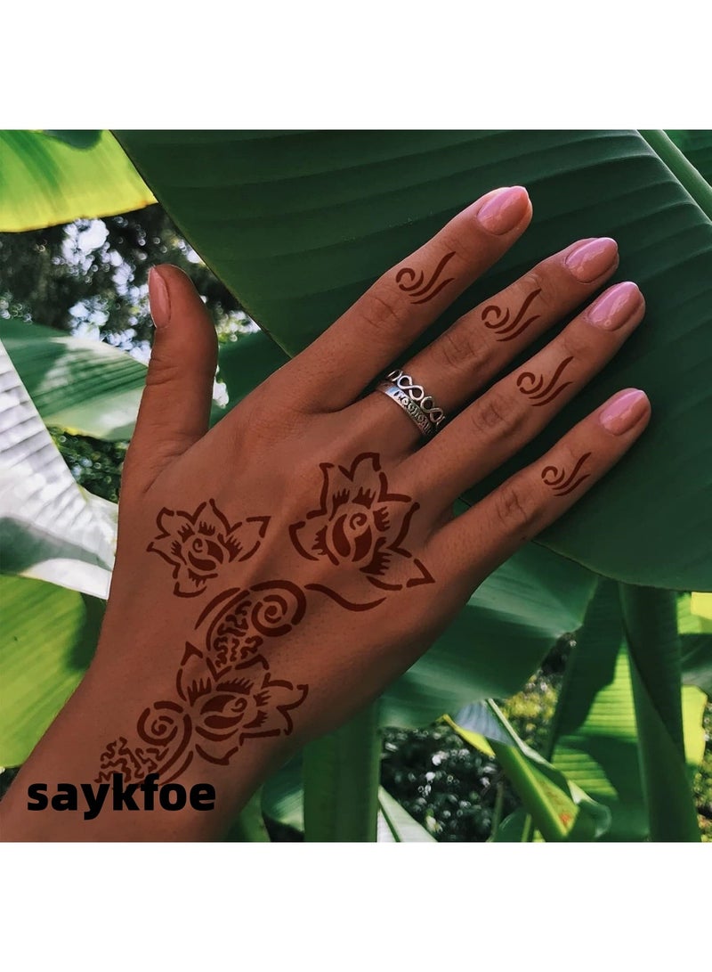 سايكفو [16 ورقة] مجموعة وشم الحناء المؤقت للنساء والفتيات والأطفال، أكثر من 200 قالب وشم، استنسل وشم مؤقت لامع هندي عربي للوجه والجسم (16 ورقة) - Image 2