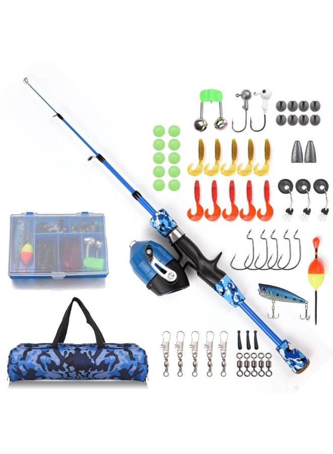 طقم صنارة صيد وبكرة للأطفال، طقم كامل، صنارة صيد تلسكوبية بطول 1.2 متر، مع بكرة وخطافات، وإغراءات، وحقيبة حمل (أزرق) - Image 3