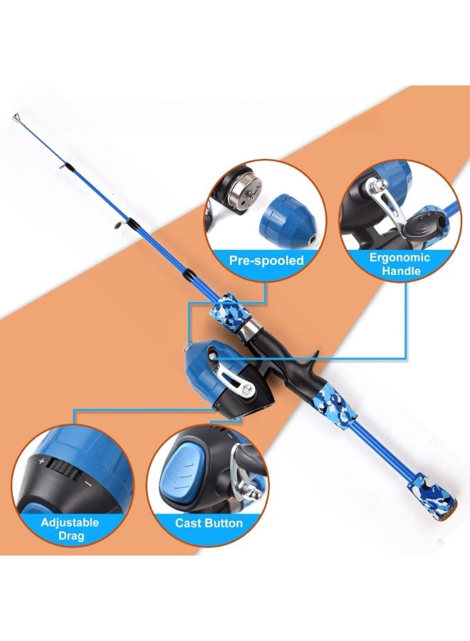 طقم صنارة صيد وبكرة للأطفال، طقم كامل، صنارة صيد تلسكوبية بطول 1.2 متر، مع بكرة وخطافات، وإغراءات، وحقيبة حمل (أزرق) - Image 4