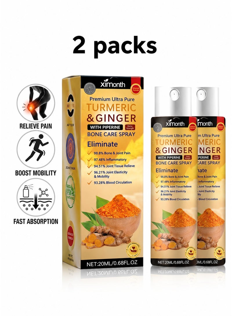 ximonth 2-Pack Turmeric & Ginger Bone Care Spray with Piperine, Natural Joint & Bone Relief Spray for Muscle Joint Discomfort, 20ML*2 - Image 1