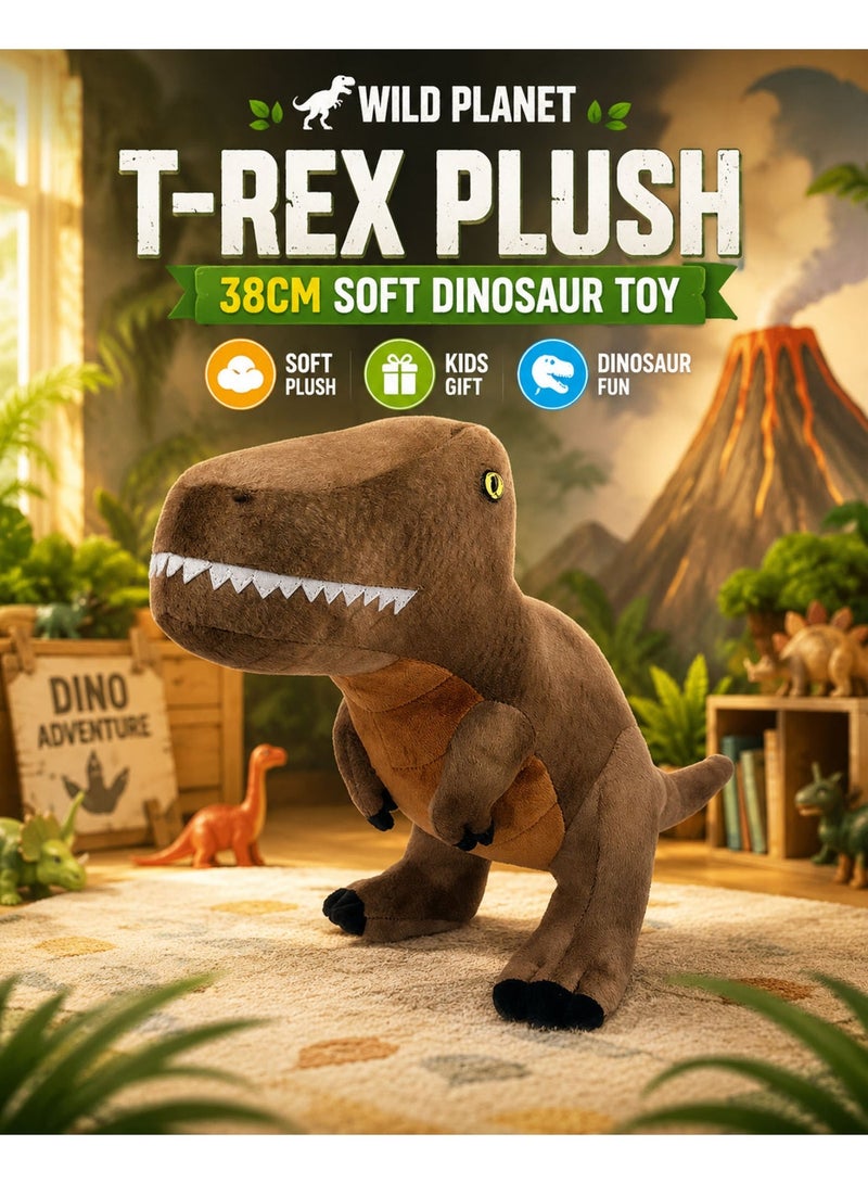 Wild Planet T-Rex Plush Toy 38cm Realistic Dinosaur Stuffed Animal Soft Cuddly Prehistoric Dino Plush Doll for Kids Boys Girls Hugging Sleeping Playtime Educational Gift Brown Tyrannosaurus Rex Soft Toy - Image 1