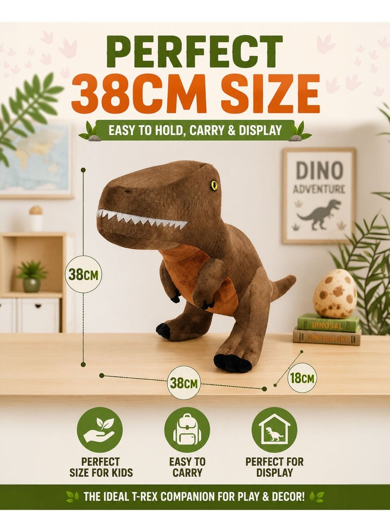 Wild Planet T-Rex Plush Toy 38cm Realistic Dinosaur Stuffed Animal Soft Cuddly Prehistoric Dino Plush Doll for Kids Boys Girls Hugging Sleeping Playtime Educational Gift Brown Tyrannosaurus Rex Soft Toy - Image 3