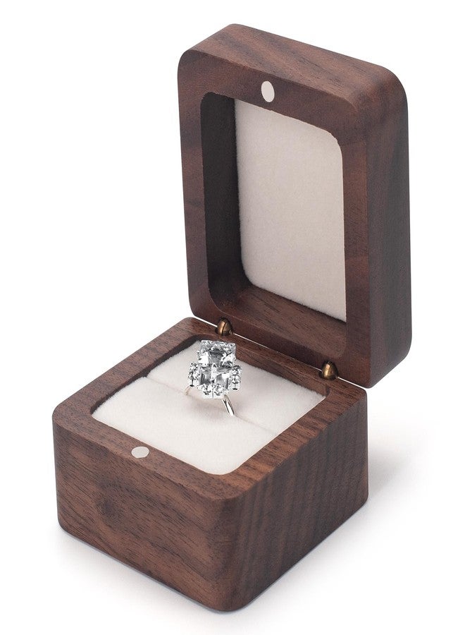 ERDOGLY Wooden Ring Box with Single Slot, Mini Engagement Ring Holder Box, Square Wedding Ring Box Jewelry Storage Case, Elegant and Retro Ring Gift Box for Proposal, Wedding, Ceremony (White) - Image 1