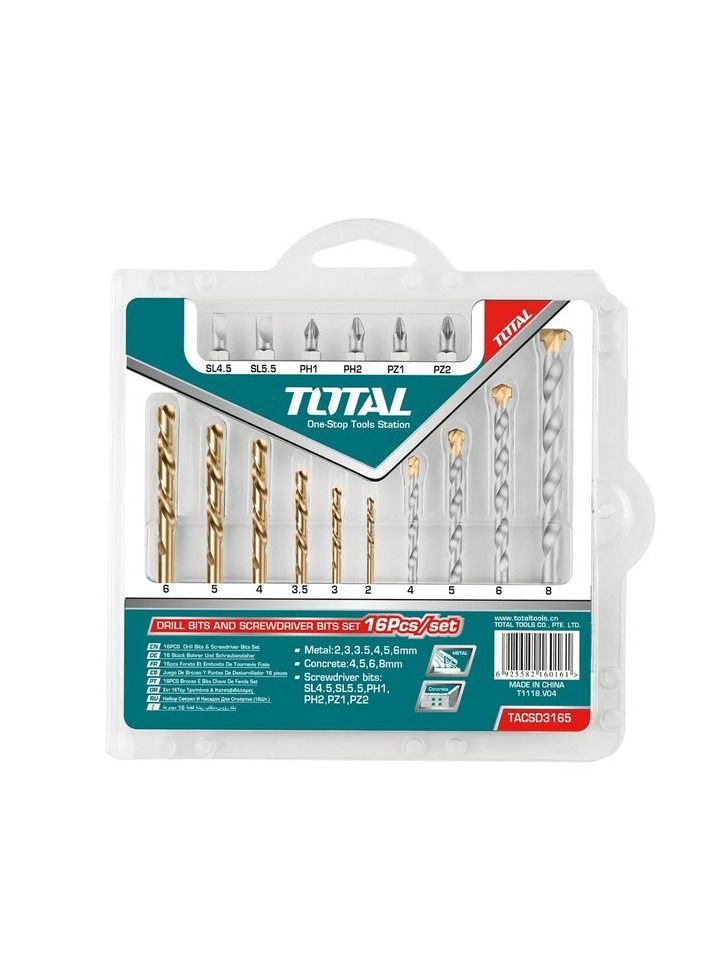 TOTAL T0TAL TACSD3165 16 Pcs Drill Bits And Screwdriver Bits Set, Multifunction Drill Bit Set - Image 4