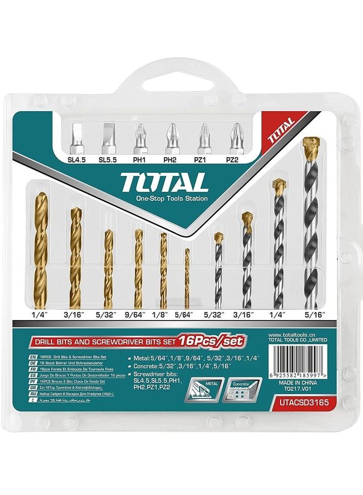 TOTAL T0TAL TACSD3165 16 Pcs Drill Bits And Screwdriver Bits Set, Multifunction Drill Bit Set - Image 3