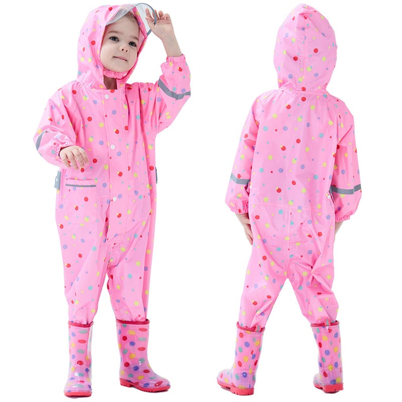 Fewlby Kids Toddler Rain Suit for boys girls One Piece Hoodie Zipper Waterproof Rain Jacket 79 years XL Size