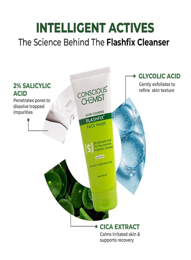 Conscious Chemist Daily Face Wash For Oily Acne Prone Skin with Salicylic Acid, Glycolic Acid & CICA Extract | For Acne & Radiant Skin | Cruelty Free | Pack of 2 - Image 3