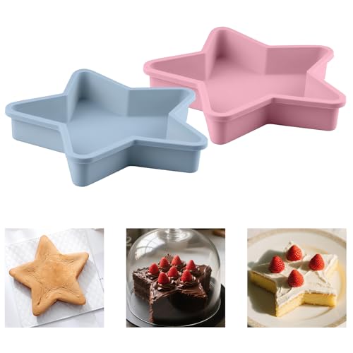Velicber 2 Pcs Star Shaped Cake Pans 10 Inch Silicone Cake Molds Silicone Baking Mold Flexible Nonstick Baking Pans for Cakes Cheese Cakes and Chocolate Cake Blue Pink - Image 1