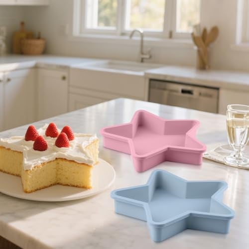 Velicber 2 Pcs Star Shaped Cake Pans 10 Inch Silicone Cake Molds Silicone Baking Mold Flexible Nonstick Baking Pans for Cakes Cheese Cakes and Chocolate Cake Blue Pink - Image 3