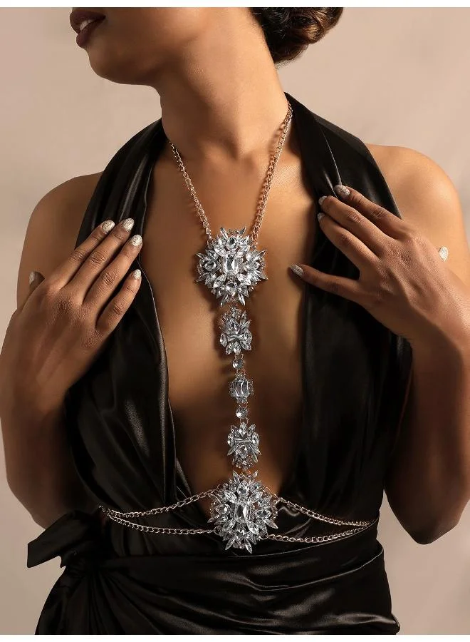 سوهي قلادة تشوكر مرصعة بالجواهر وسلسلة جسم اصطناعية