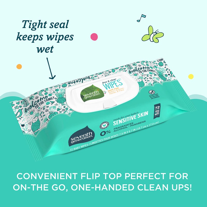 Seventh Generation Baby Wipes with Snap Seal Sensitive Protection Diaper Wipes 504 Count - Image 5