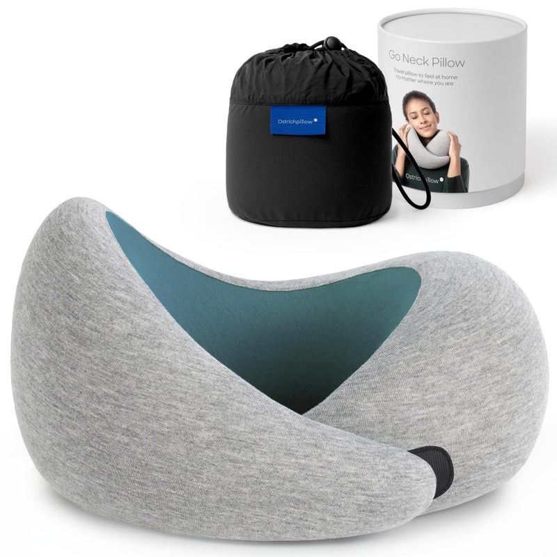 OSTRICH PILLOW وسادة عنق أوسترش بيلو جو، وسائد سفر للطائرات، وسادة سفر من فوم الذاكرة الفاخر، تصميم مريح بزاوية 360º، جوانب غير متماثلة، حقيبة سفر متضمنة، غلاف مودال قابل للغسل - Image 1